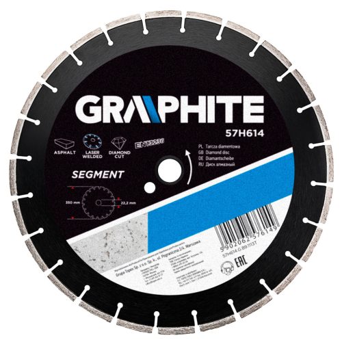 Graphite Gyémánt vágókorong 350mm szegmenses lézer hegesztett, belső átm. 25, 4mm, 8mm szegmens