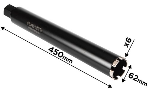 Graphite Gyémánt magfúró korona, 62x450mm, 6 szegmenses, 58G540 géphez 1,1/4"