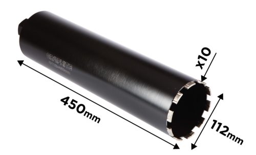 Graphite Gyémánt magfúró korona, 112x450mm, 10 szegmenses, 58G540 géphez 1,1/4"