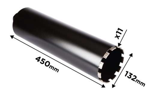 Graphite Gyémánt magfúró korona, 132x450mm, 11 szegmenses, 58G540 géphez 1,1/4"