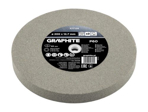 Graphite Köszörűkorong, 200x20/16/12.7x20mm, P60, 2db