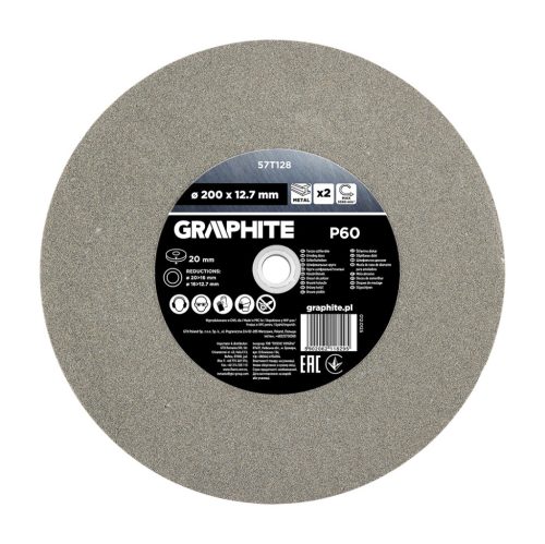 Graphite Köszörűkorong, 200x20/16/12.7x20mm, P60, 2db