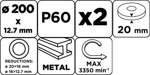Graphite Köszörűkorong, 200x20/16/12.7x20mm, P60, 2db