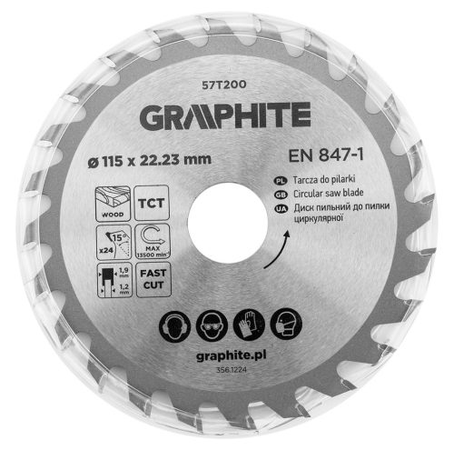 Graphite Körfűrészlap keményfém fogakkal, 115x22.2mm, 24fog