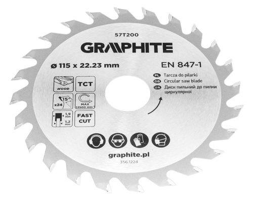 Graphite Körfűrészlap keményfém fogakkal, 115x22.2mm, 24fog