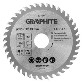   Graphite Körfűrészlap keményfém fogakkal, 115x22.2mm, 40fog