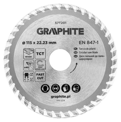 Graphite Körfűrészlap keményfém fogakkal, 115x22.2mm, 40fog