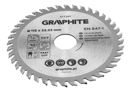 Graphite Körfűrészlap keményfém fogakkal, 115x22.2mm, 40fog
