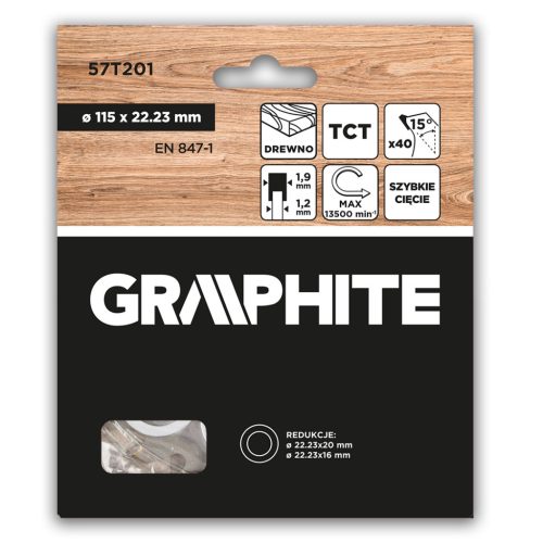 Graphite Körfűrészlap keményfém fogakkal, 115x22.2mm, 40fog