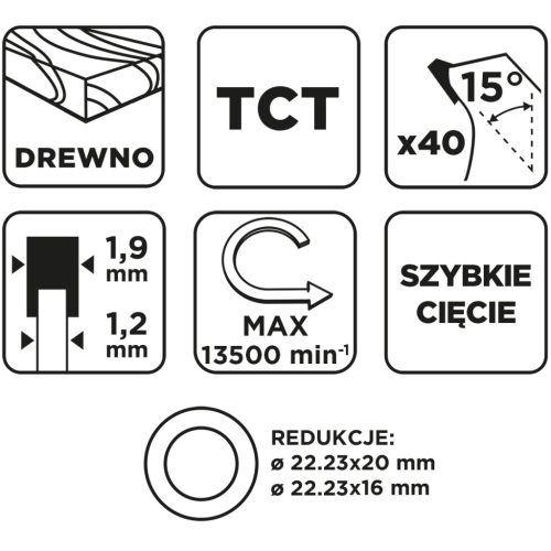 Graphite Körfűrészlap keményfém fogakkal, 115x22.2mm, 40fog