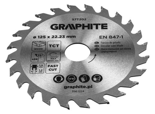 Graphite Körfűrészlap keményfém fogakkal, 125x22.2mm, 24fog