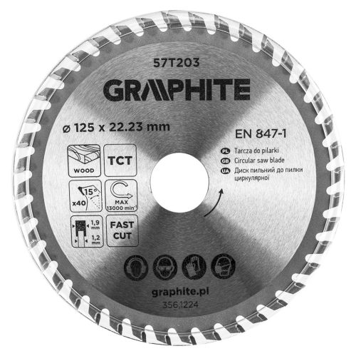 Graphite Körfűrészlap keményfém fogakkal, 125x22.2mm, 40fog