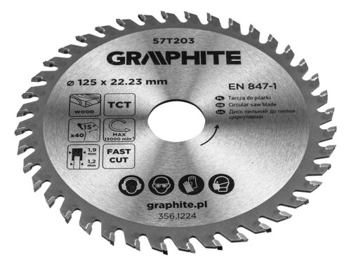 Graphite Körfűrészlap keményfém fogakkal, 125x22.2mm, 40fog