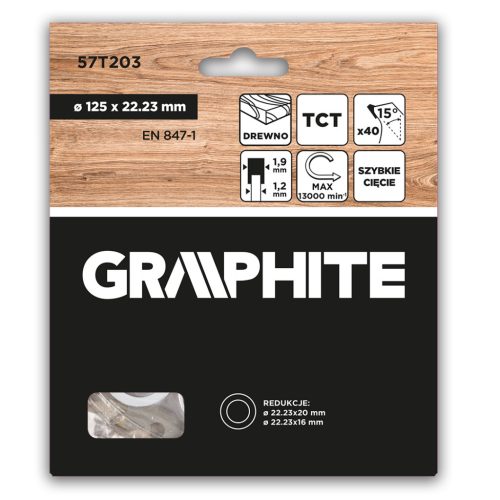 Graphite Körfűrészlap keményfém fogakkal, 125x22.2mm, 40fog