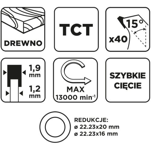 Graphite Körfűrészlap keményfém fogakkal, 125x22.2mm, 40fog