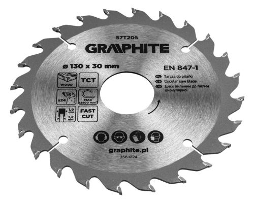 Graphite Körfűrészlap keményfém fogakkal, 130x30mm, 24fog