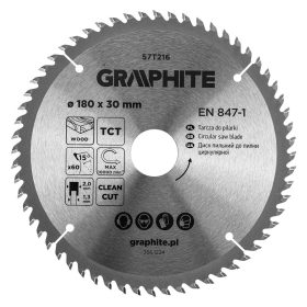   Graphite Körfűrészlap keményfém fogakkal, 180x30mm, 60fog