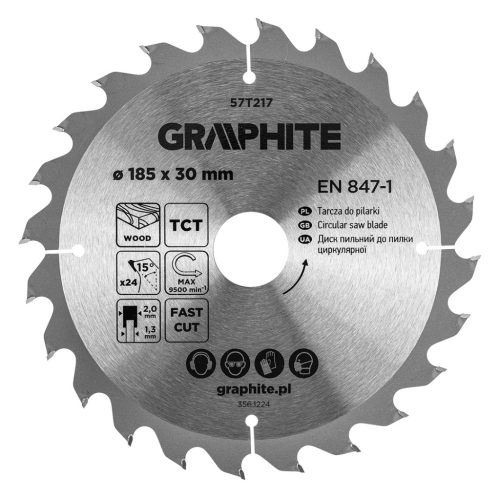 Graphite Körfűrészlap keményfém fogakkal, 185x30mm, 24fog