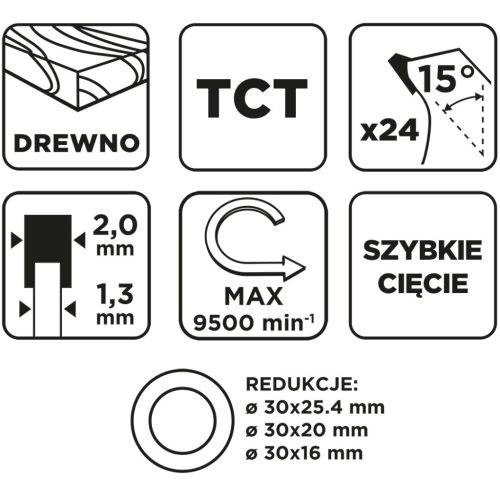 Graphite Körfűrészlap keményfém fogakkal, 185x30mm, 24fog