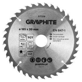   Graphite Körfűrészlap keményfém fogakkal, 185x30mm, 36fog