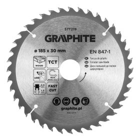   Graphite Körfűrészlap keményfém fogakkal, 185x30mm, 40fog