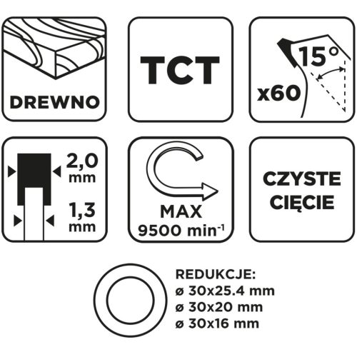 Graphite Körfűrészlap keményfém fogakkal, 185x30mm, 60fog