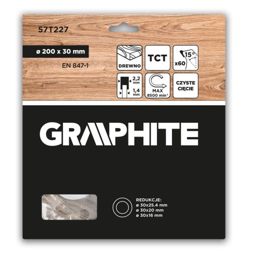 Graphite Körfűrészlap keményfém fogakkal, 200x30mm, 60fog