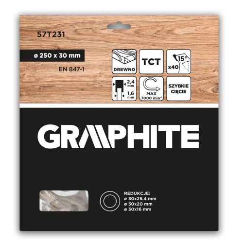 Graphite Körfűrészlap, keményfém fogakkal, 250x30mm, 40fog