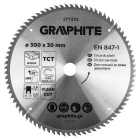   Graphite Körfűrészlap, keményfém fogakkal, 300x30mm, 80fog