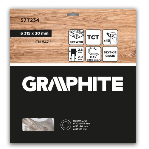 Graphite Körfűrészlap, keményfém fogakkal, 315x30mm, 40fog
