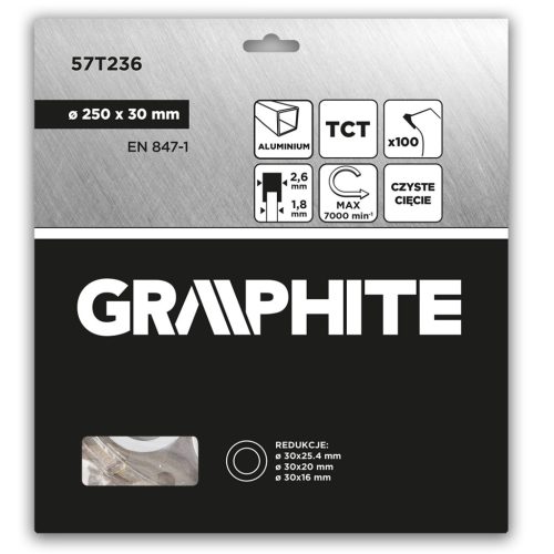 Graphite Körfűrészlap keményfém fogakkal, alumíniumhoz, 250x30mm, 100fog