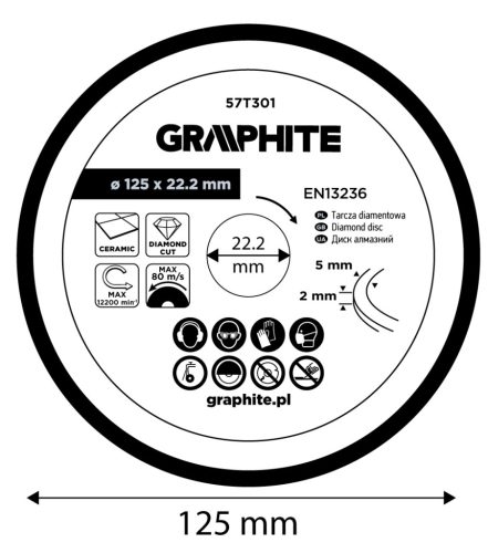 Graphite Gyémánt vágókorong 125x22.2mm, vizes