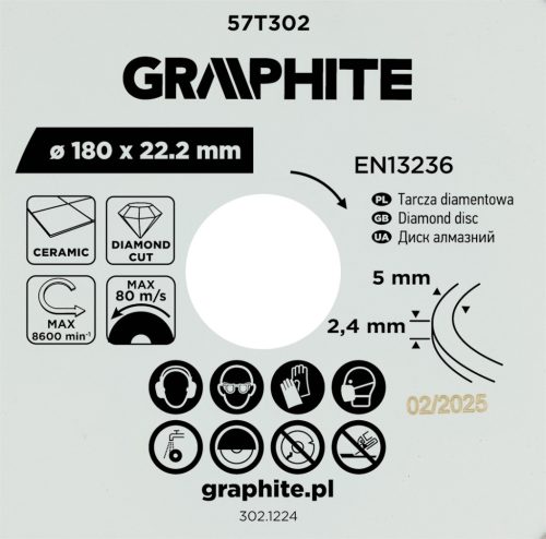 Graphite Gyémánt vágókorong 180x22.2mm, vizes