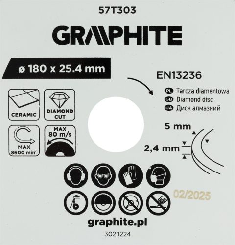 Graphite Gyémánt vágókorong 180x25,4mm, vizes