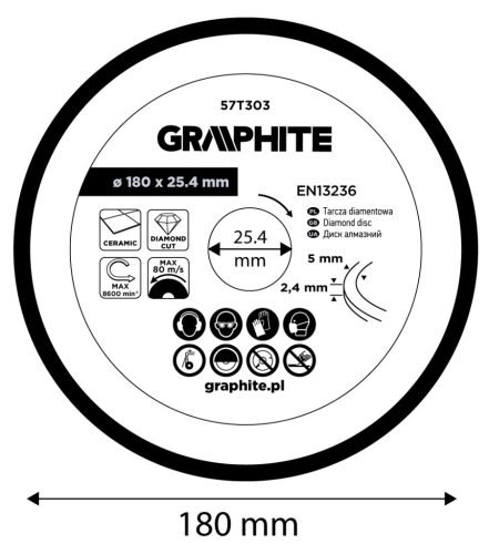 Graphite Gyémánt vágókorong 180x25,4mm, vizes