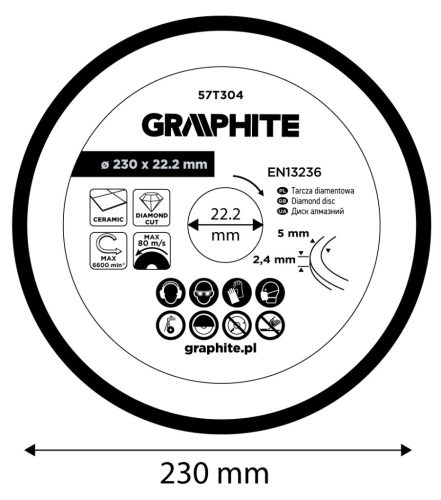 Graphite Gyémánt vágókorong 230x22.2mm, vizes