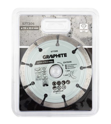 Graphite Gyémánt vágókorong 115x22.2mm, szegmenses, száraz és vizes
