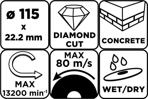 Graphite Gyémánt vágókorong 115x22.2mm, szegmenses, száraz és vizes