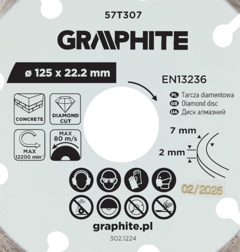 Graphite Gyémánt vágókorong 125x22.2mm, szegmenses, száraz