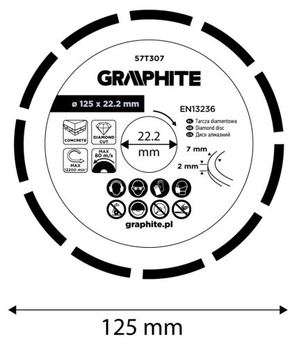 Graphite Gyémánt vágókorong 125x22.2mm, szegmenses, száraz