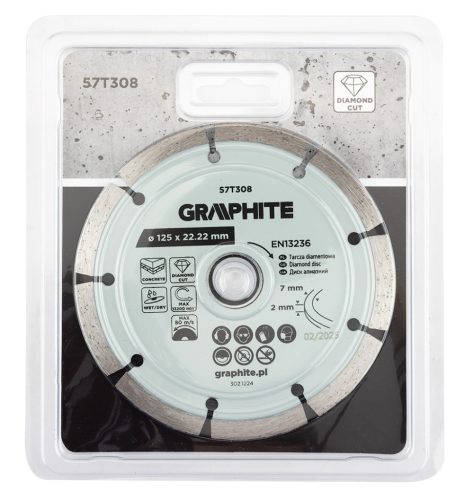 Graphite Gyémánt vágókorong 125x22.2mm, szegmenses, száraz és vizes