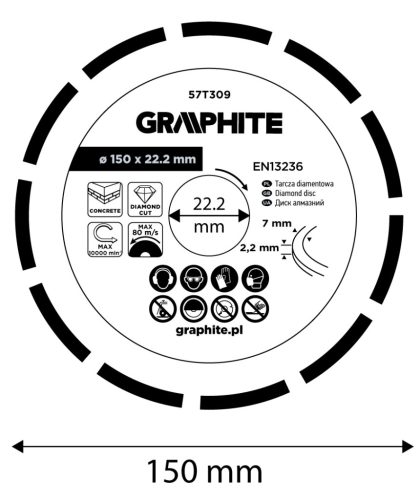 Graphite Gyémánt vágókorong 150x22.2mm, szegmenses, száraz