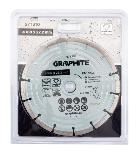 Graphite Gyémánt vágókorong 180x22.2mm, szegmenses, száraz