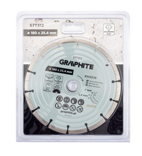 Graphite Gyémánt vágókorong 180x25,4mm, szegmenses, száraz