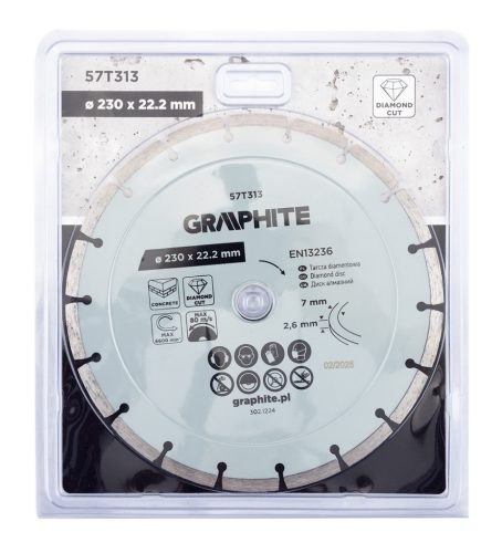 Graphite Gyémánt vágókorong 230x22.2mm, szegmenses, száraz