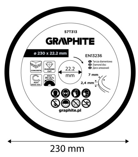 Graphite Gyémánt vágókorong 230x22.2mm, szegmenses, száraz