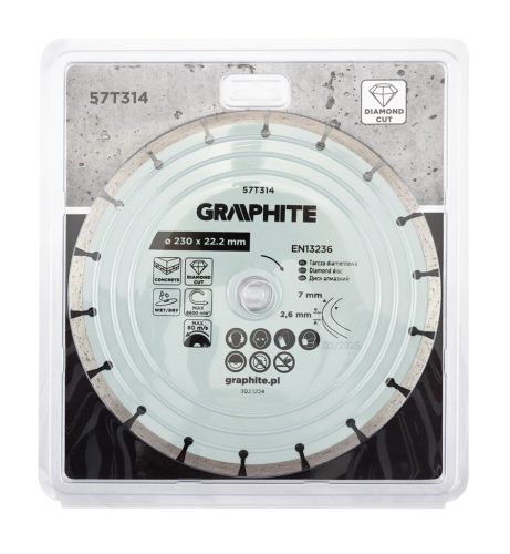 Graphite Gyémánt vágókorong 230x22.2mm, szegmenses, száraz és vizes