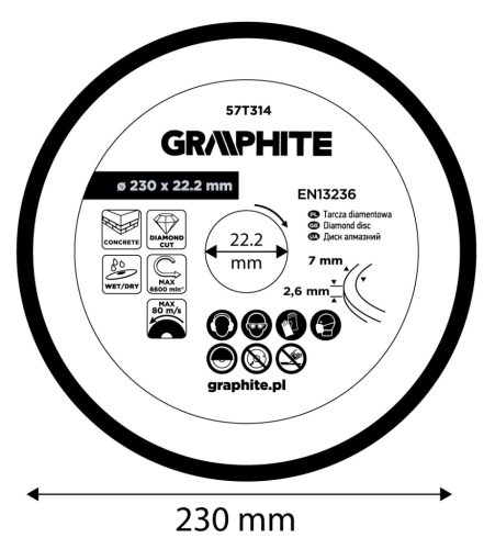Graphite Gyémánt vágókorong 230x22.2mm, szegmenses, száraz és vizes