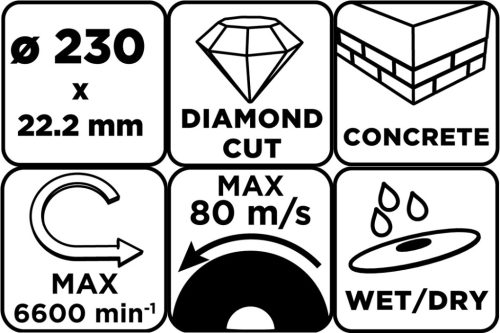 Graphite Gyémánt vágókorong 230x22.2mm, szegmenses, száraz és vizes