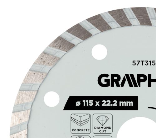 Graphite Gyémánt vágókorong 115x22.2mm, turbo, száraz